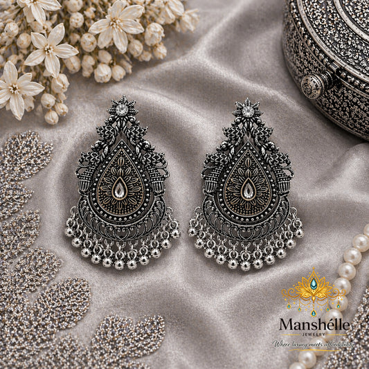 Zehra Royal Antique Oxidized Statement Jhumka Earrings