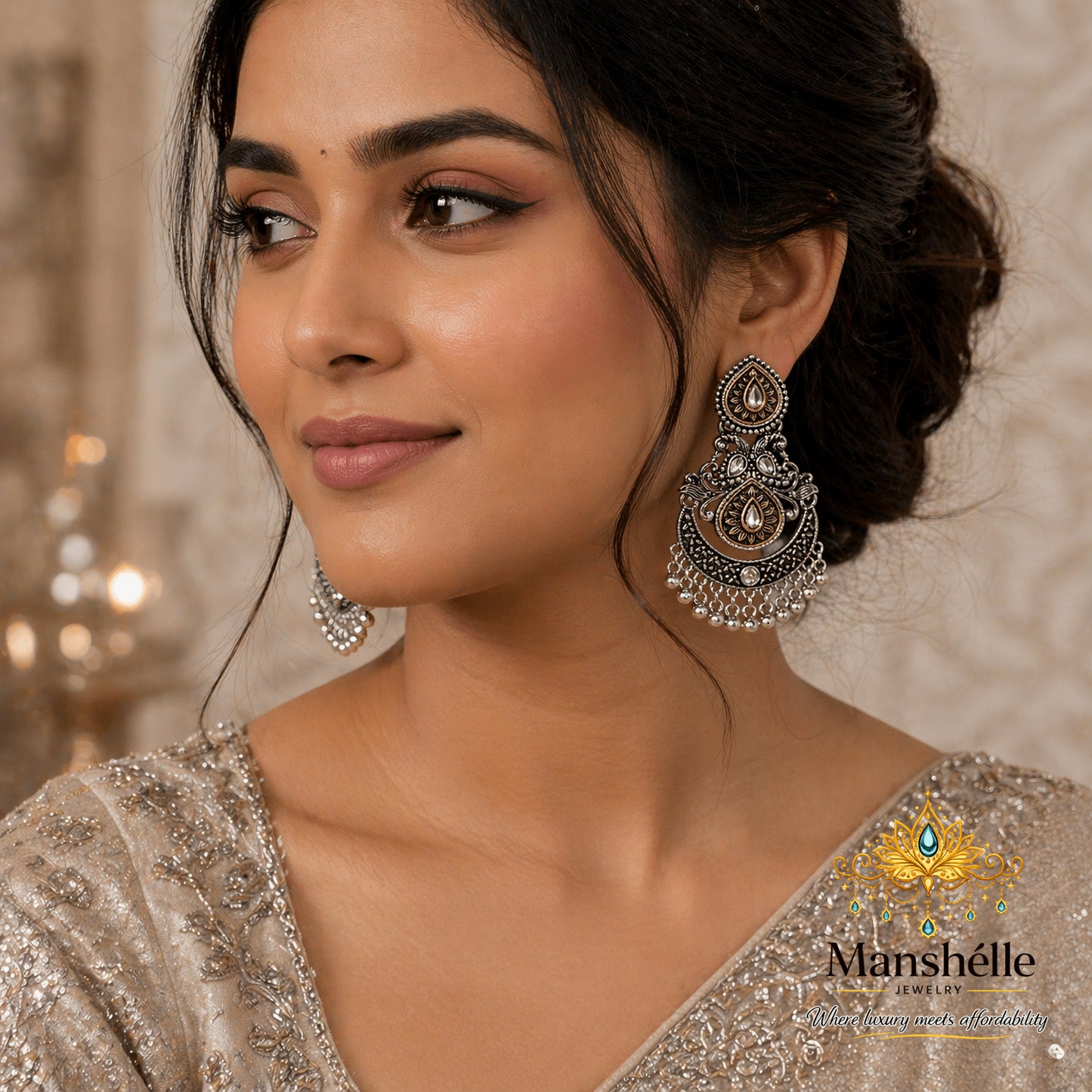Noor Antique Oxidized Statement Jhumka Earrings