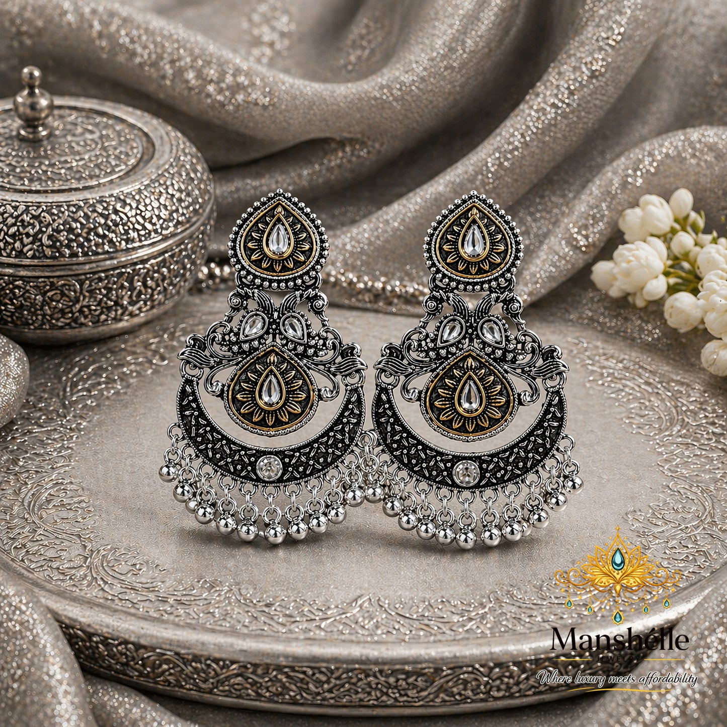 Noor Antique Oxidized Statement Jhumka Earrings