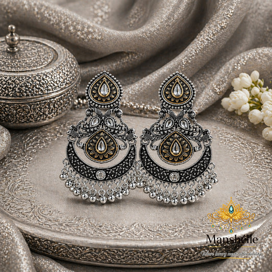 Noor Antique Oxidized Statement Jhumka Earrings