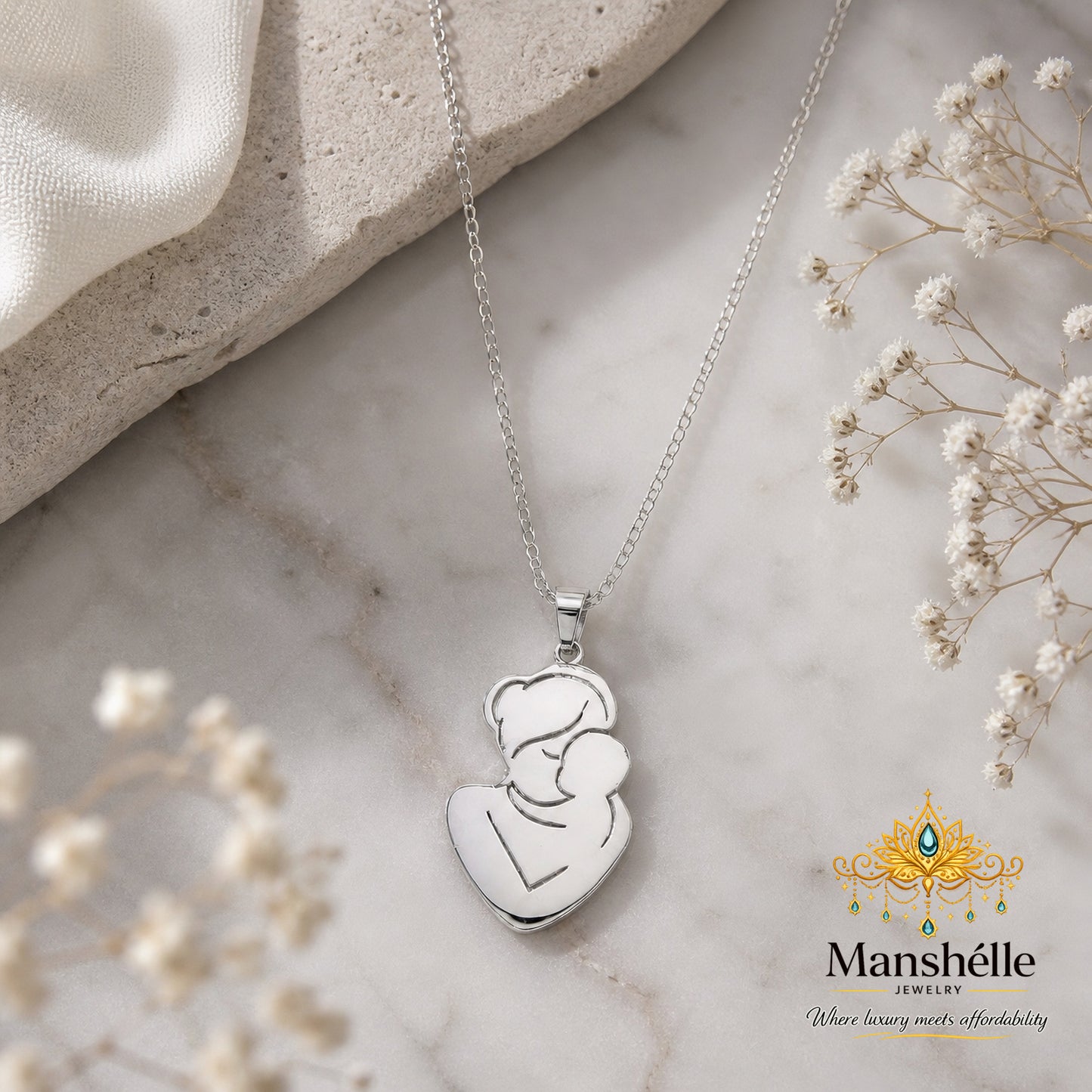 Manshélle Silver Mother’s Embrace Pendant Necklace
