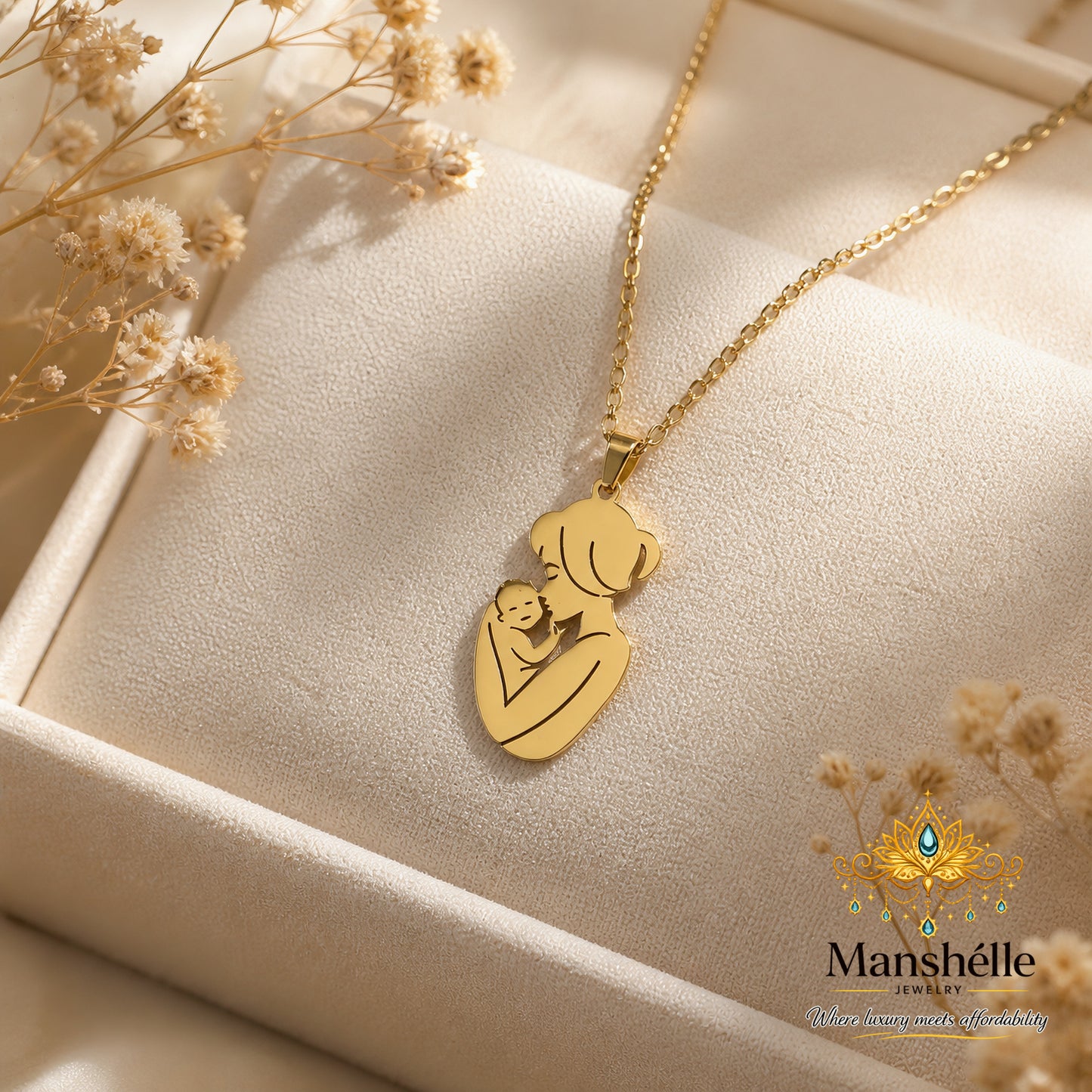Manshélle Golden Mother & Baby Love Pendant Necklace