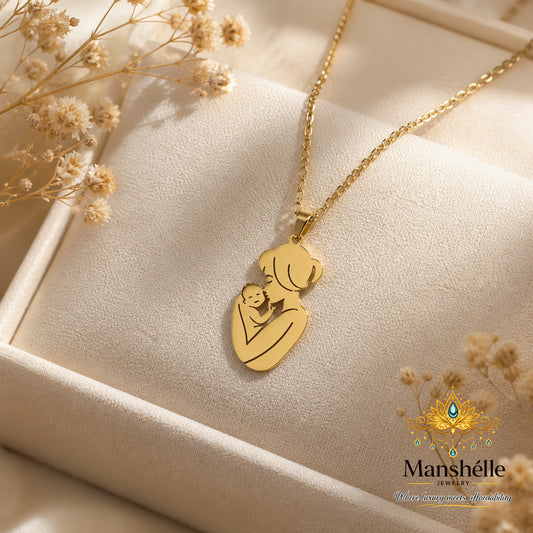 Manshélle Golden Mother & Baby Love Pendant Necklace