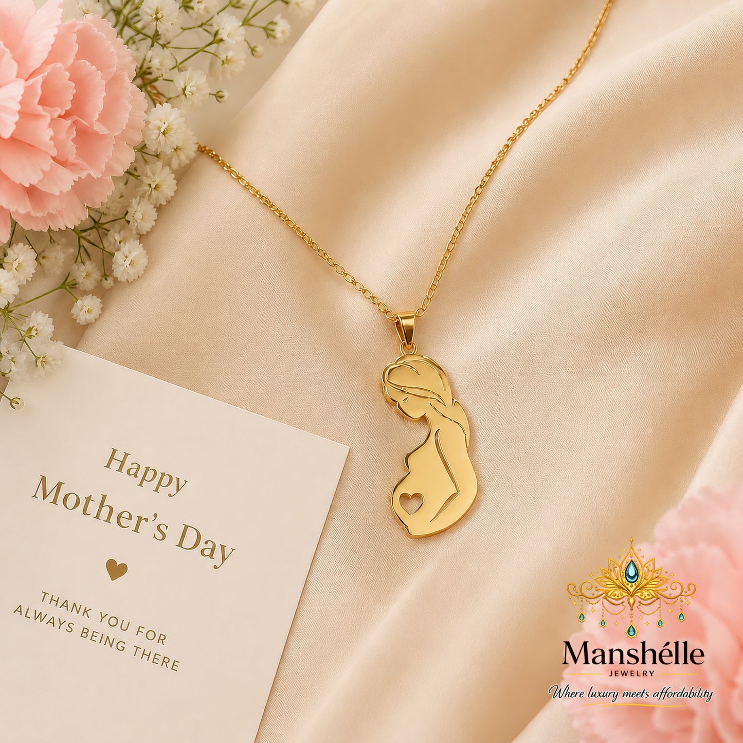 Manshélle Golden Motherhood Heart Pendant Necklace