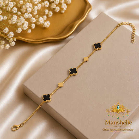 Manshélle Noir Clover Luxe Charm Bracelet