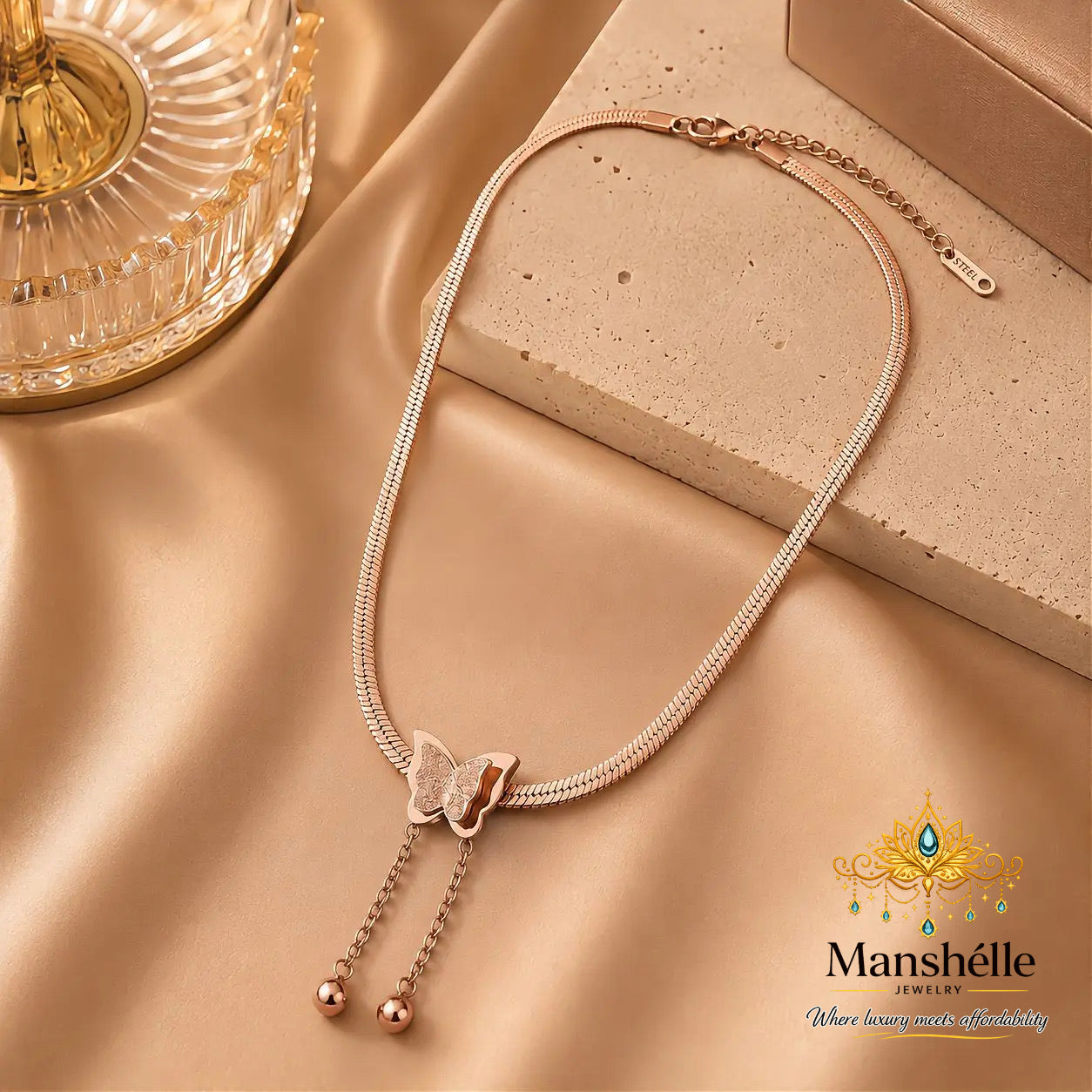 Manshélle Butterfly Glow Rose Gold Necklace